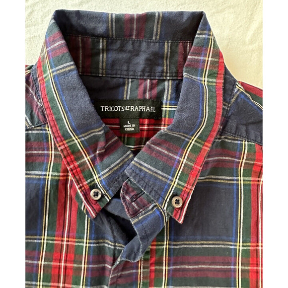 Tricots St Raphael Button Up Shirt Large Blue/Red/Green Plaid Long Sleeve - Picture 4 of 12